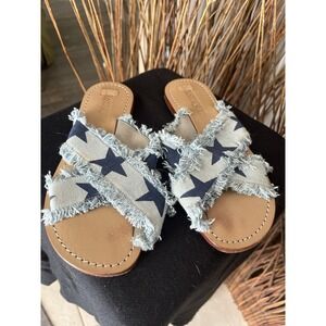Mystique Frayed Denim Star Slide Sandals Size 6 Summer Boho BeachCore